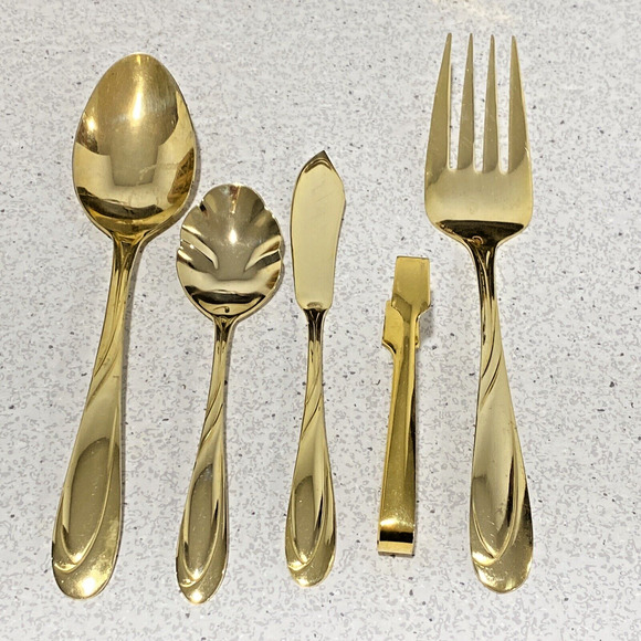 Vintage 90s Farberware Flatware Nicole Gold Electroplate 55 Pcs service for 10 - Picture 2 of 9
